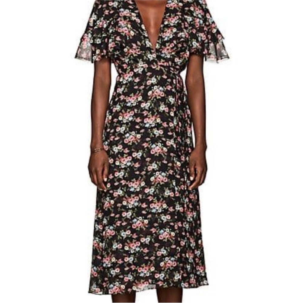 Barneys New York Black Floral Midi Dress